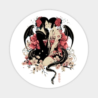 Two Geishas Kissing Graphic T-Shirt 12 Magnet